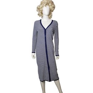 Zara Navy Blue and White Striped Maxi Dress Cover Up Womens Size Small